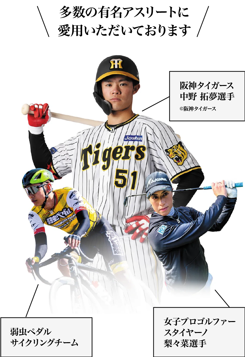 多数の有名アスリートに愛用いただいております